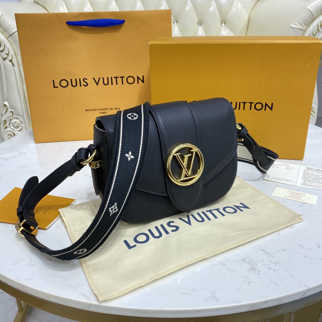 Louis Vuitton LV PONT 9 SOFT PM Grained Leather Shoudler Bag M58727 Black